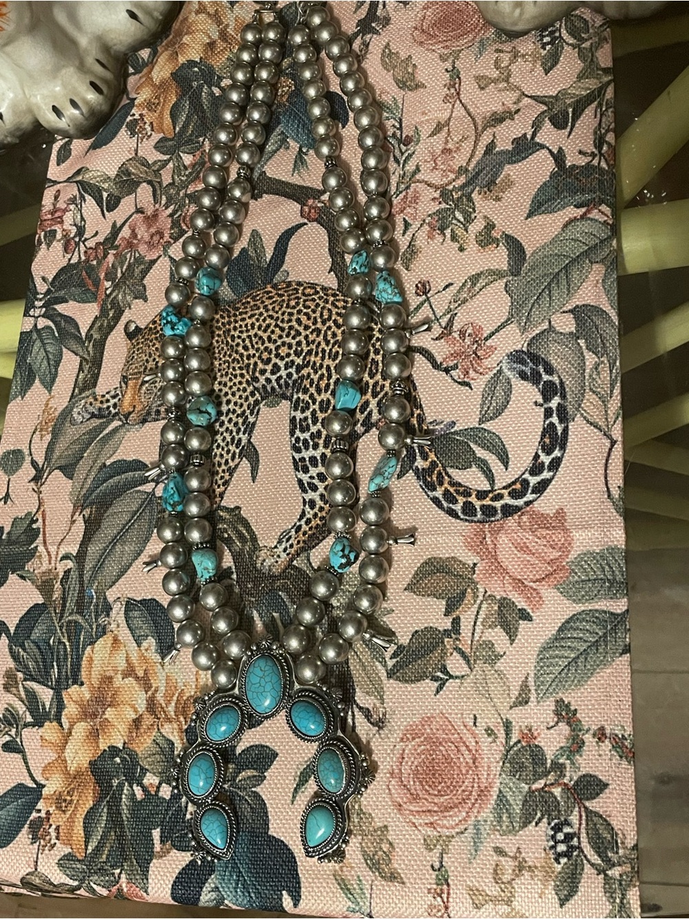 Chico's Silver-Tone Squash Blossom Necklace with Turquoise Stones - Picture 2 of 4